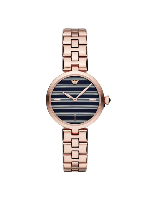 阿玛尼emporioarmani手表女条纹玫瑰金薄款休闲商务石英腕表ar11220