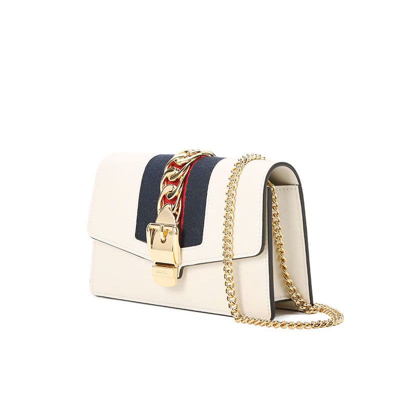 GUCCI 古驰 SYLVIE 女士单肩包 链条包超迷你 锁头粒纹皮494646金扣图片