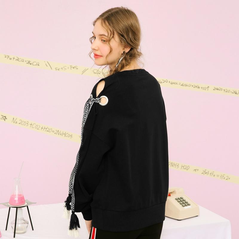 【热卖】拉夏贝尔卫衣女2019秋装新款宽松韩版bf原宿长袖露肩薄款上衣2T000236