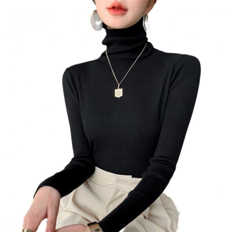 秋装新款女克莱因蓝堆堆领针织衫打底衫高领毛衣紧身修身内搭上衣图片