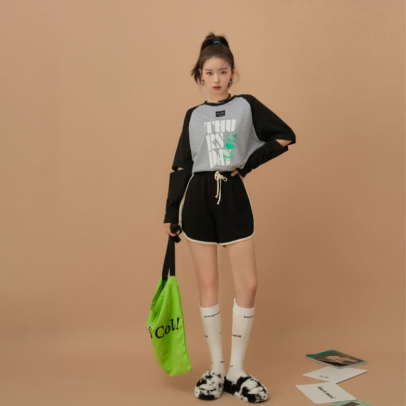 OtherMix印花拼接长袖卫衣女2021年早秋设计感炸街薄款小众上衣图片