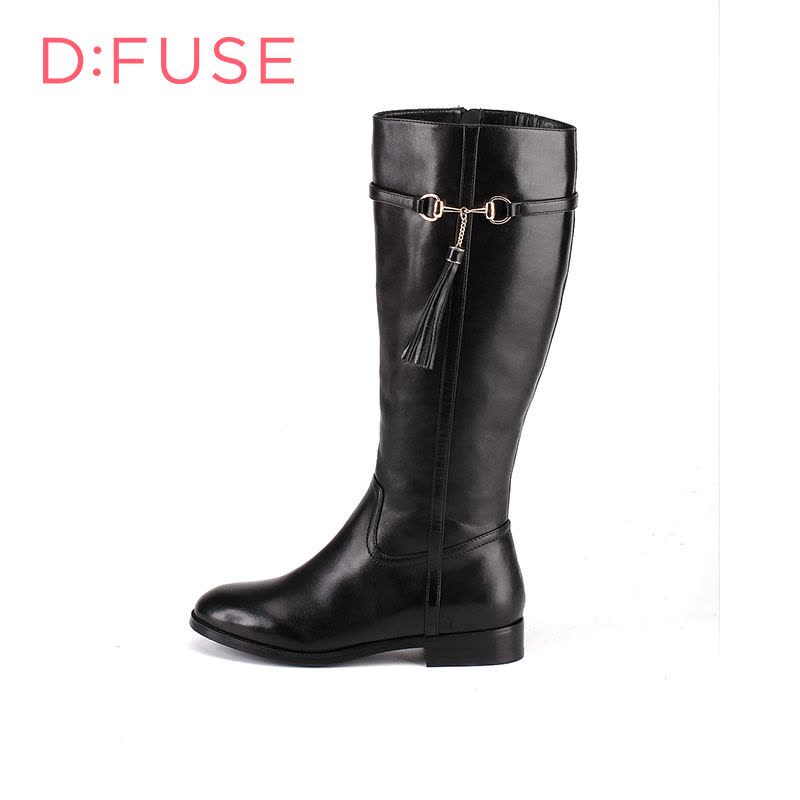 D：Fuse/迪芙斯冬季新款牛皮流苏金属低跟长靴女鞋DF54116036_vYq07图片