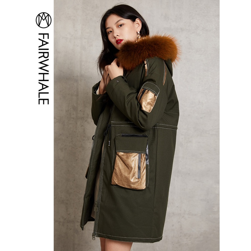 马克华菲女装中长款羽绒服女 大毛领外套2018冬季新款羽绒