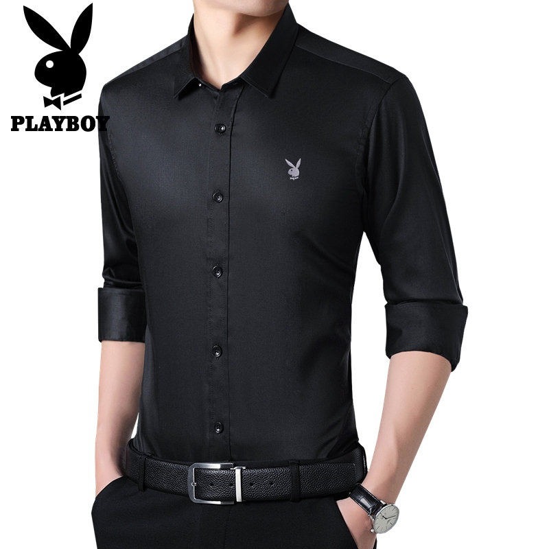 花花公子PLAYBOYJEANS长袖衬衫2018秋冬新品 商务修身上衣潮流纯色衬衣