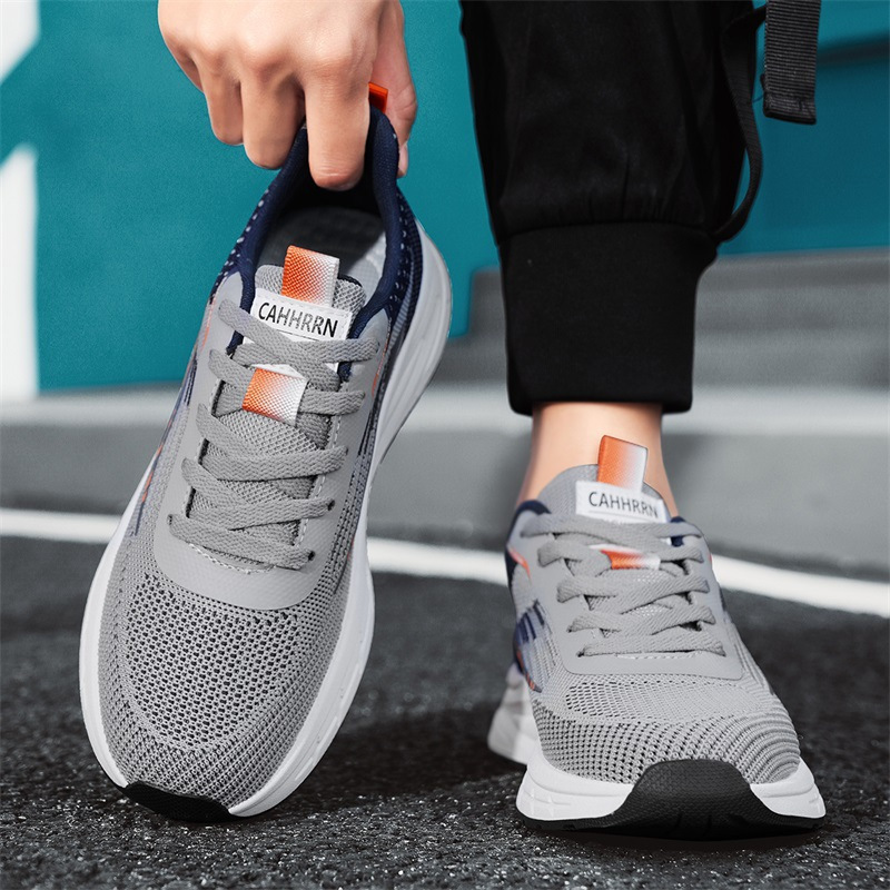 夏季新款透气飞织老爹鞋潮流拼色低帮系带休闲跑步运动男鞋