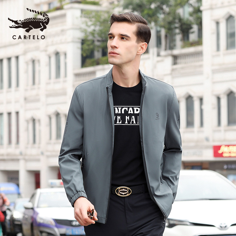 卡帝乐鳄鱼(CARTELO)夹克男春秋新款青年立领时尚夹克衫韩版休闲男装外套男潮