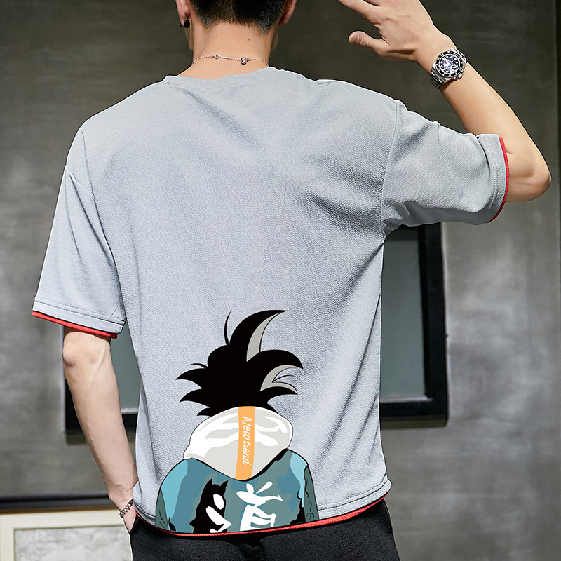 IKOPPOI 2019夏季新款男士短袖t恤宽松五分袖上衣印花潮牌 TX921-11