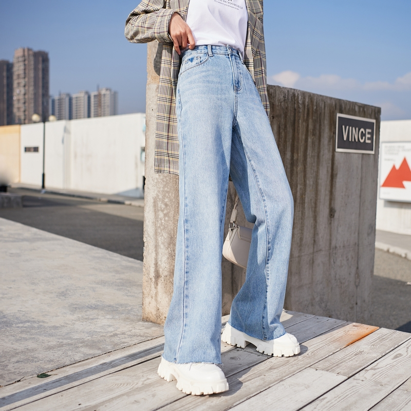 【满198减100预估价：95】森马牛仔裤女2021春季新款毛边喇叭裤chic港味裤子高腰微喇潮ins
