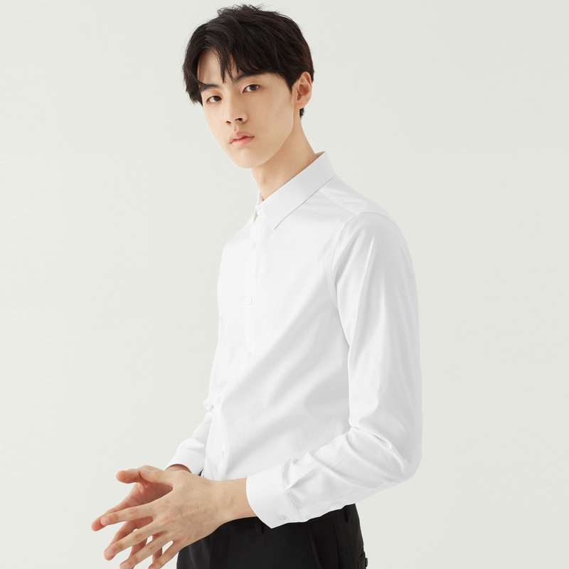 gxg男装春季男士时尚青年韩版商务免烫白色长袖衬衫衬衣男