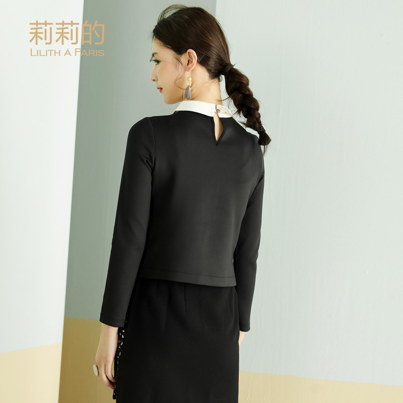 莉莉的 欧洲站秋季新品彼得潘领时尚镂空拼接OL风长袖衬衫