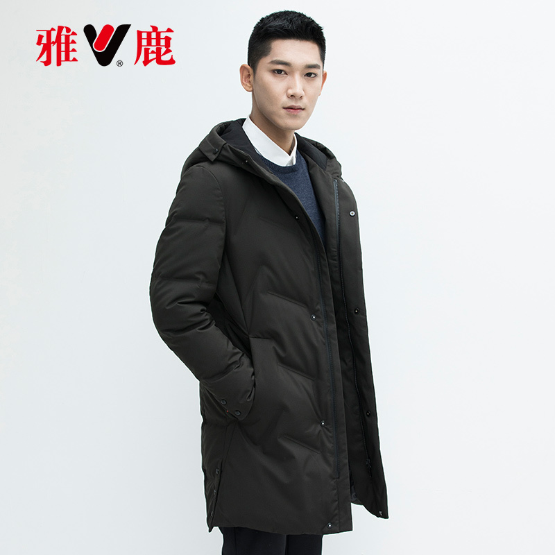 yaloo雅鹿羽绒服男中长款连帽冬装保暖加厚宽松外套男羽绒服