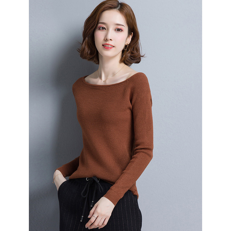 丝柏舍2019春装女圆领纯色修身打底套头毛针织衫S73P0005M