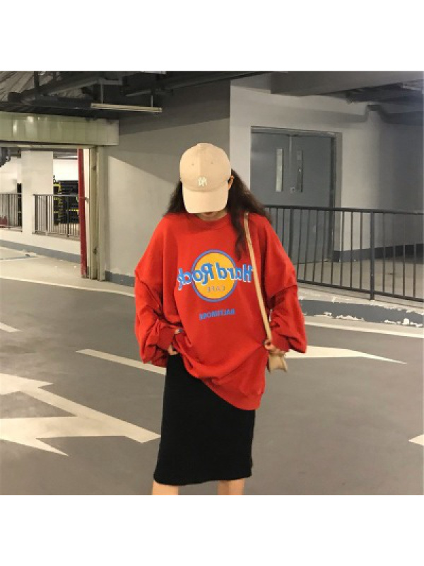 超火圆领卫衣女秋季新款薄款外套韩版潮原宿BF学生宽松上衣服