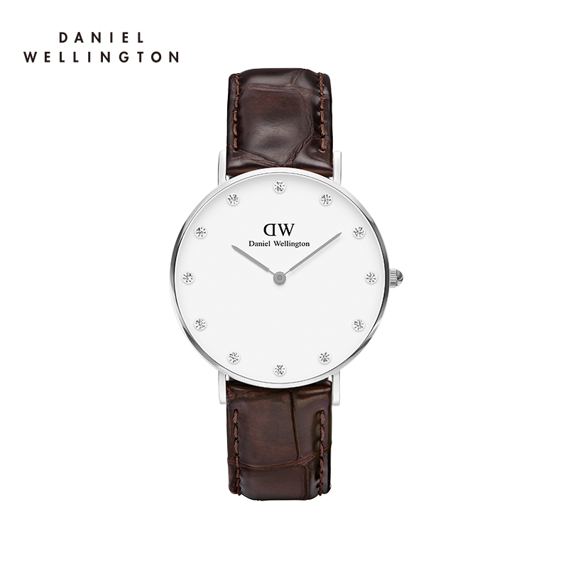 Daniel Wellington丹尼尔惠灵顿 DW手表时尚水钻皮革表带女士腕表34mm 石英表