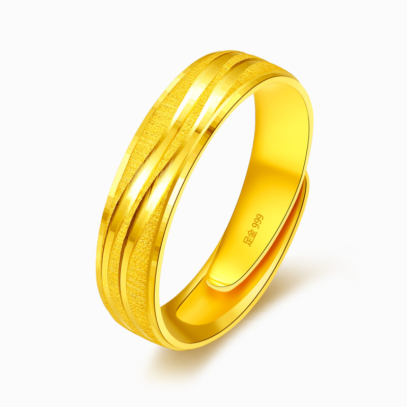 鑫万福足金戒指999黄金戒指情侣款活口黄金男女戒指简约时尚