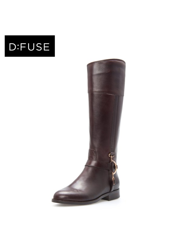 D：Fuse/迪芙斯冬牛皮圆头低跟骑士靴女鞋DF44116175
