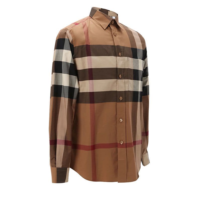 博柏利BURBERRY 男士棕色棉质弹性纤维衬衫 8037640图片