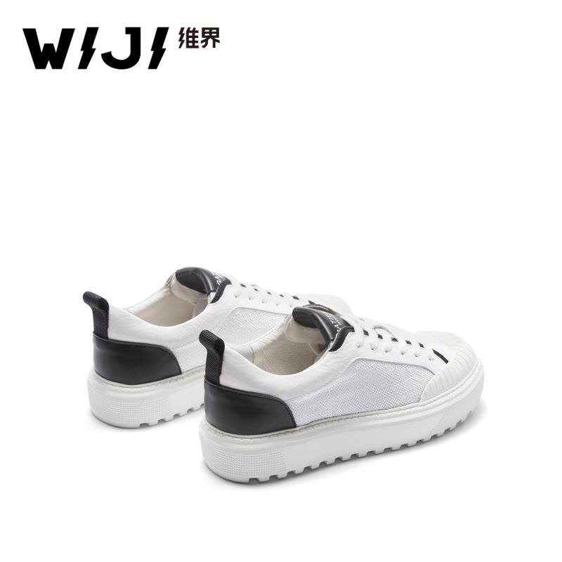WIJI女鞋2018春夏季新款休闲运动单鞋学院风透气舒适潮流款系带鞋图片