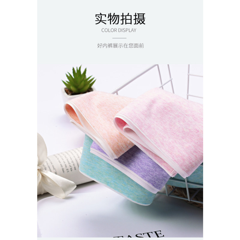 猫人女士彩棉弹力棉无痕抗菌透气裆部100%棉内裤4条装