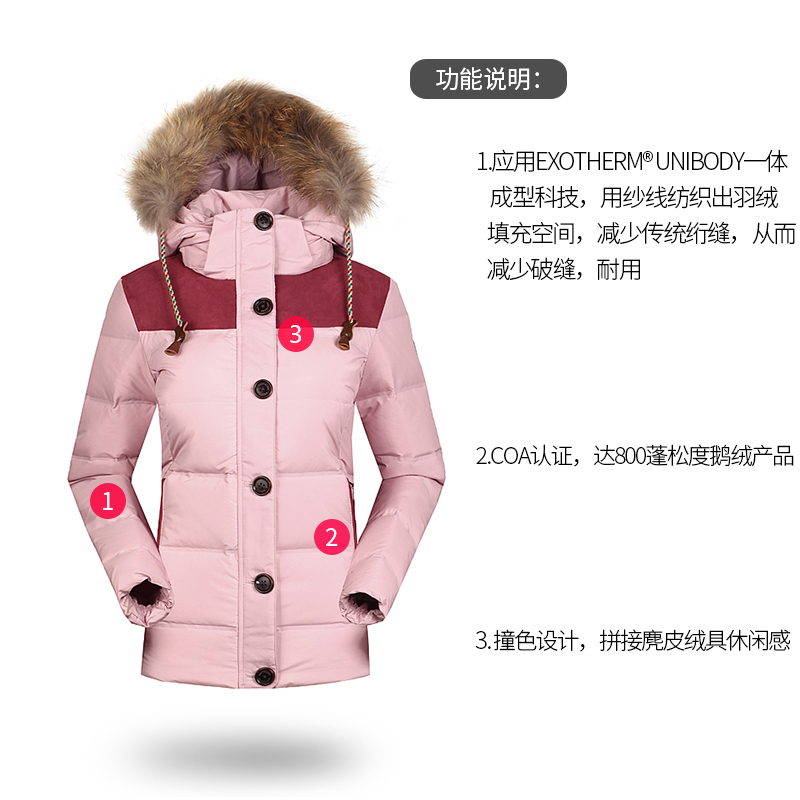 诺诗兰(NORTHLAND)户外秋冬女士羽绒服毛领800蓬鹅绒防风保暖外套GD052718