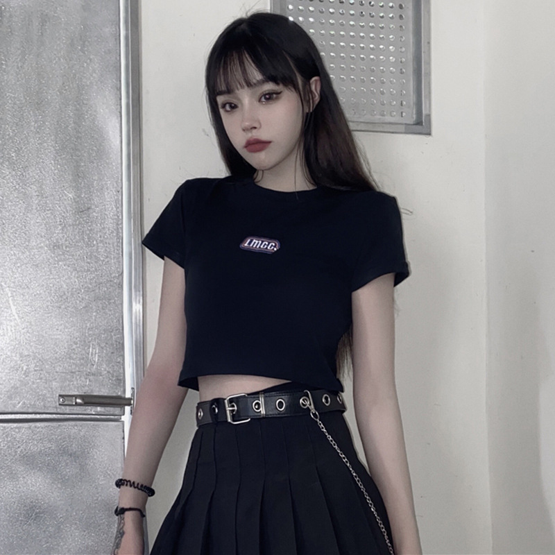 短款T恤女夏装韩国女装高腰短袖T恤女紧身露脐上衣服女装