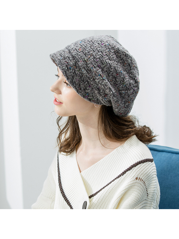 宏达HONDAR 秋冬女款韩版文艺短檐毛线帽休闲百搭堆堆帽 MZ026