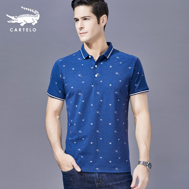 卡帝乐鳄鱼短袖t恤男印花翻领polo衫中年宽松男体恤bab9062