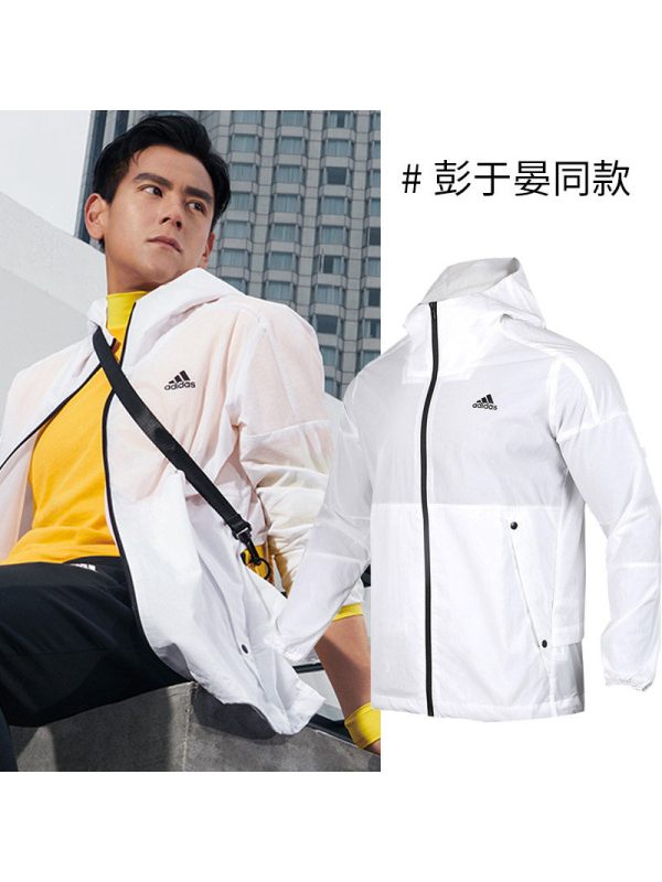 阿迪达斯防晒衣男夏季薄款男士防风衣白色运动服外套潮EH3768