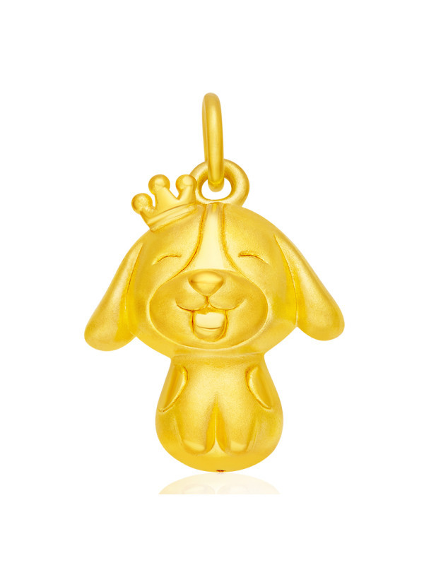 金万年珠宝 3d硬足金999 生肖萌旺旺 可爱皇冠狗狗金吊坠 黄金吊坠