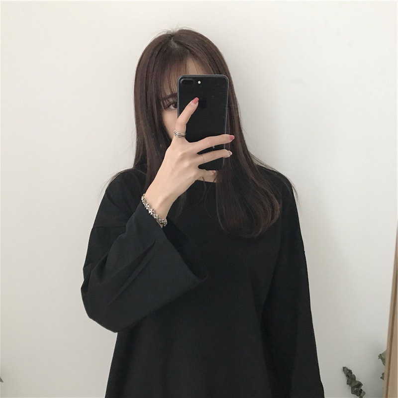 女装秋冬韩版新款纯色圆领长袖T恤女宽松百搭打底衫上衣