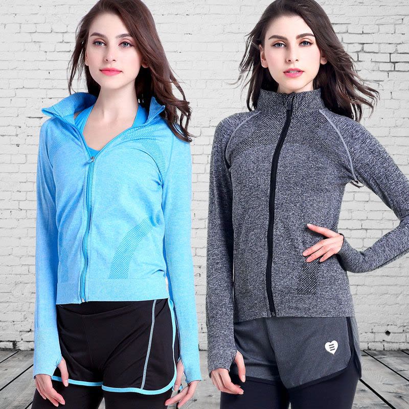 秋冬瑜伽服立领休闲速干外套女 修身长袖上衣拉链跑步运动健身服图片