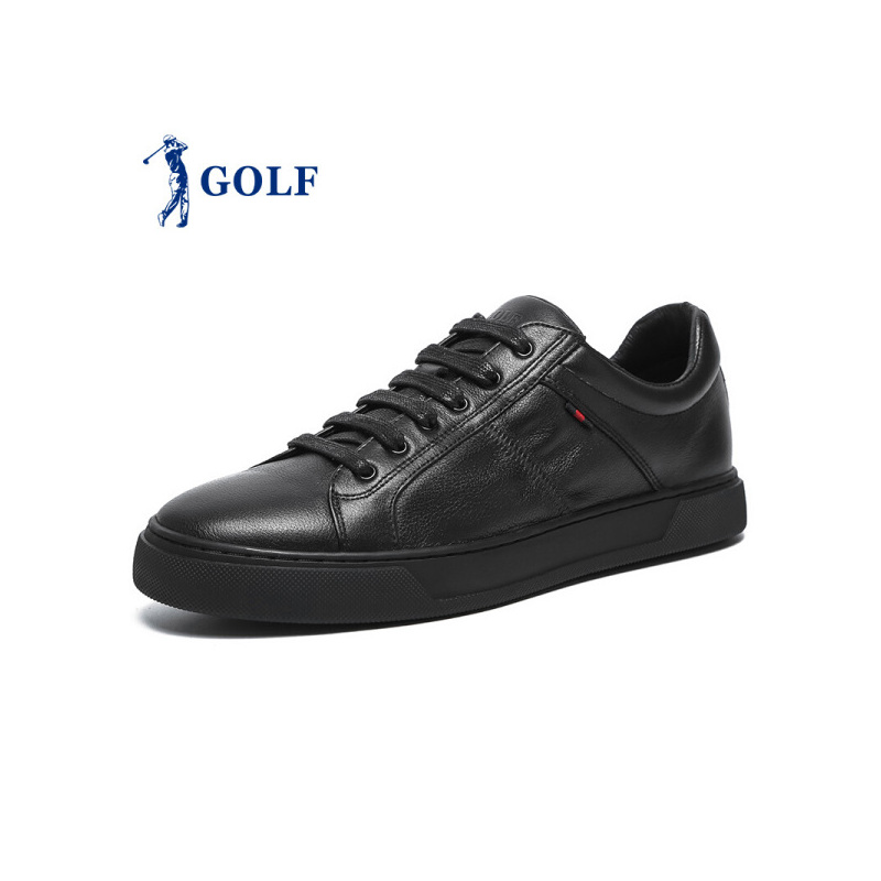 GOLF/高尔夫秋季板鞋男简约百搭真皮鞋男低帮休闲小黑鞋黑色男款