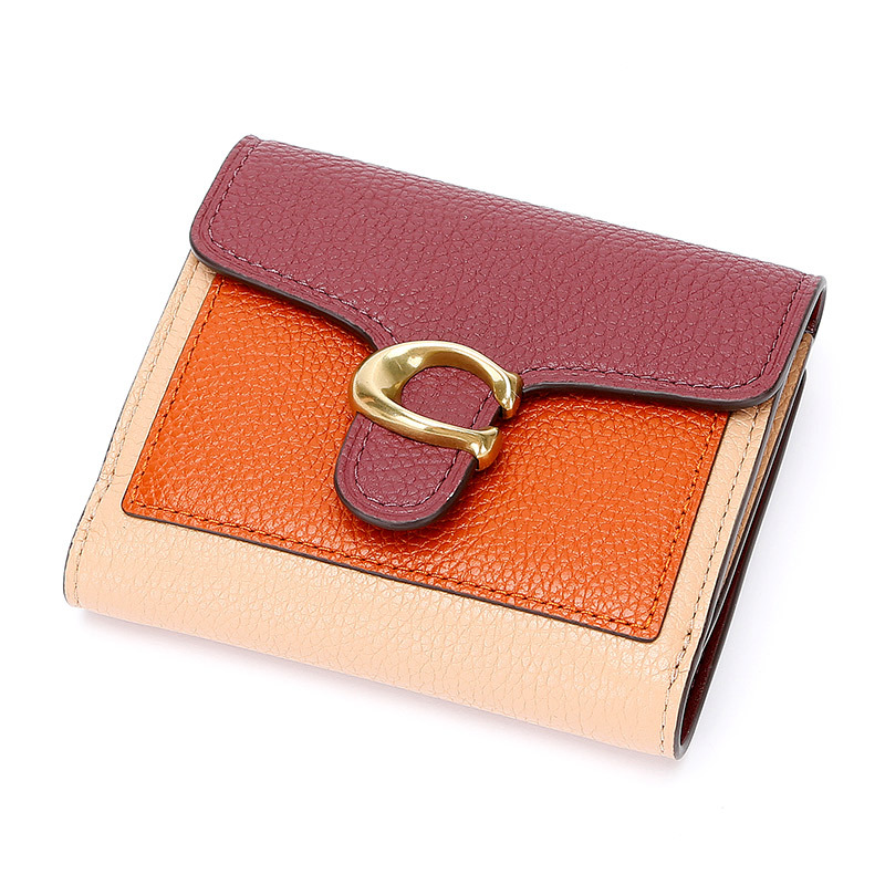 蔻驰coach奢侈品女士专柜款tabby皮质短款钱包紫色拼橘色76302b4p27