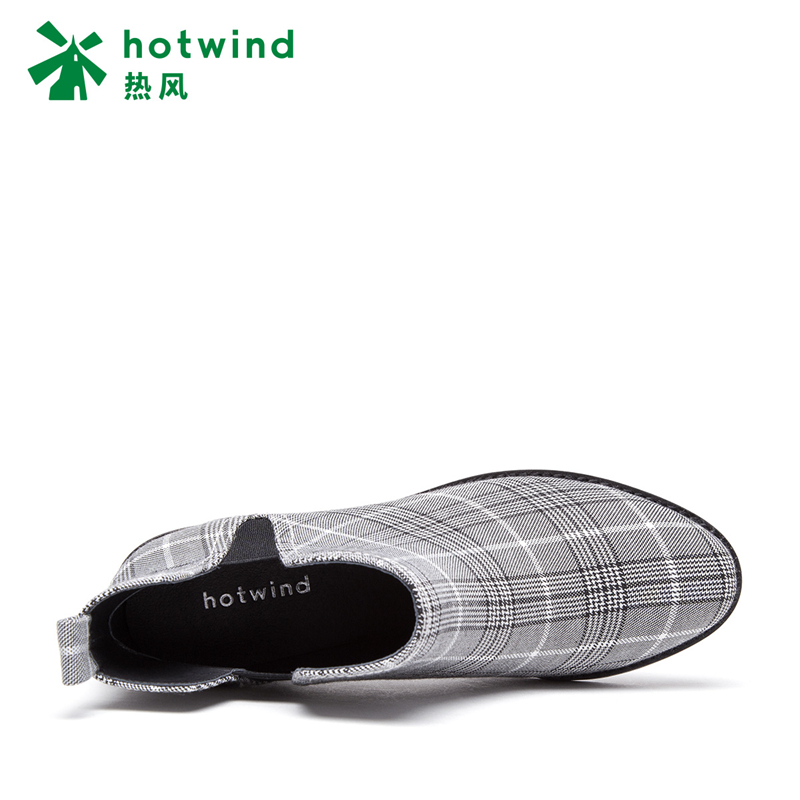 热风hotwind冬款时尚粗跟女士格纹短靴圆头休闲切尔西靴时装靴H82W7443