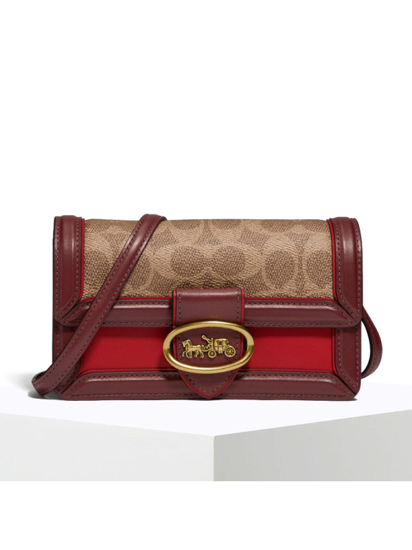 预订 COACH\蔻驰 RILEY 口盖包 845马车标老花拼皮 涂层帆布\牛皮革