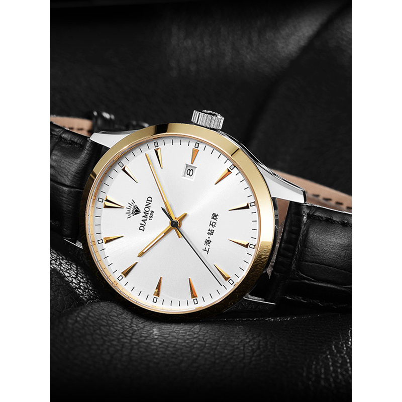 上海钻石牌手表男士全自动机械腕表精钢日历防水夜光8070