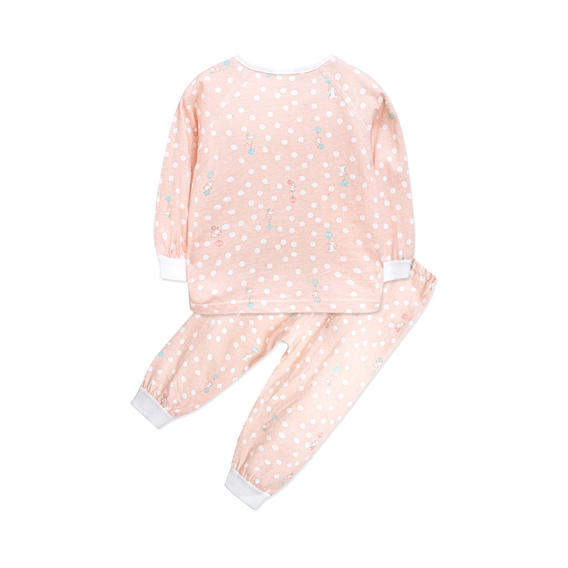 男女童春季新品两件套前开襟圆领简约居家服3-24个月59-90cm