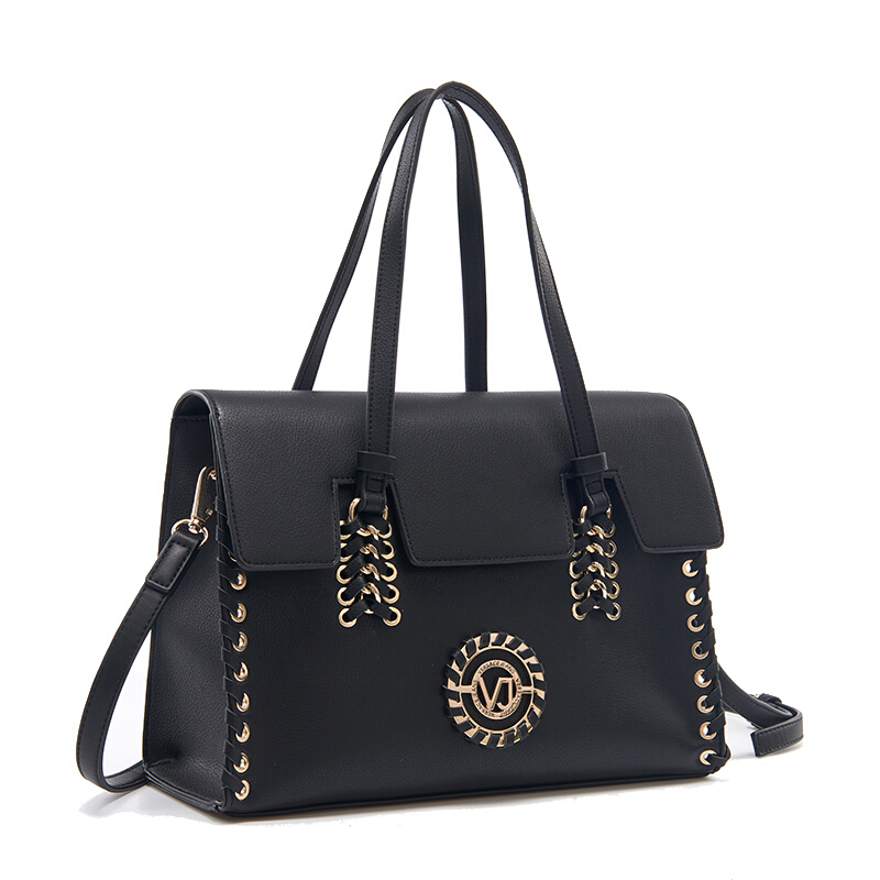 VERSACE JEANS范思哲 18新款 女士黑色聚酯纤维编织图案手提包轻奢品E1VRBBI6 70043 899