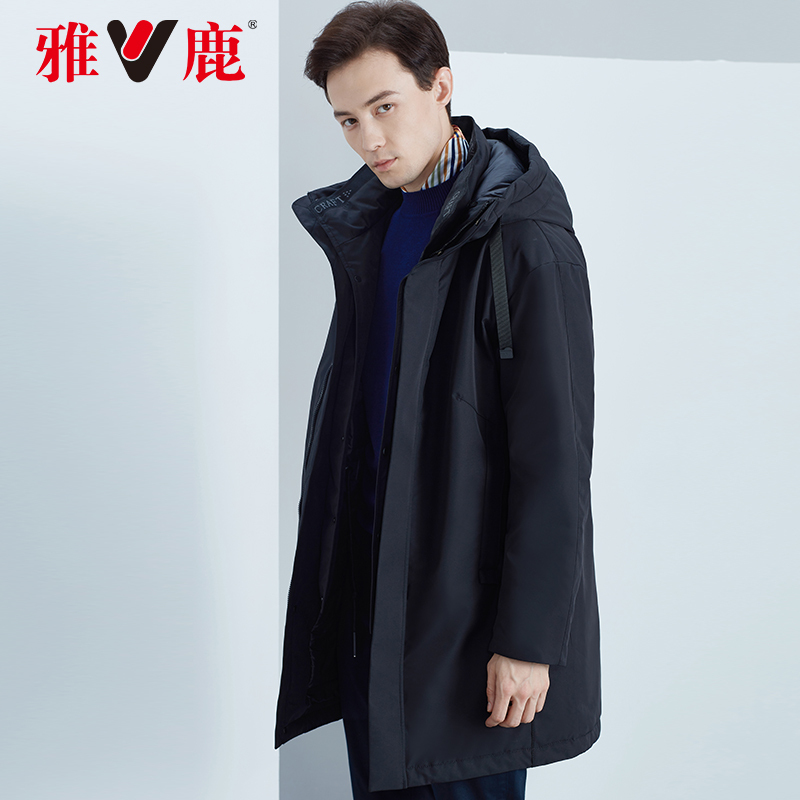 雅鹿男士羽绒服冬季中长款韩版加厚商务修身连帽休闲羽绒外套男Y