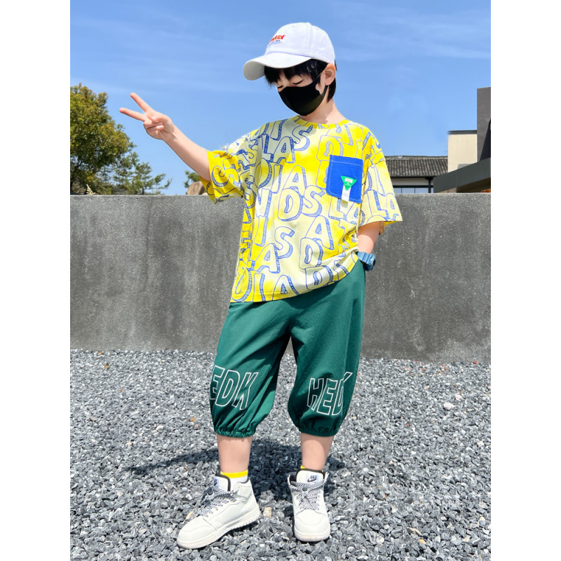 男童夏装套装2025新款洋气大童夏天儿童酷帅夏季休闲短袖两件套潮