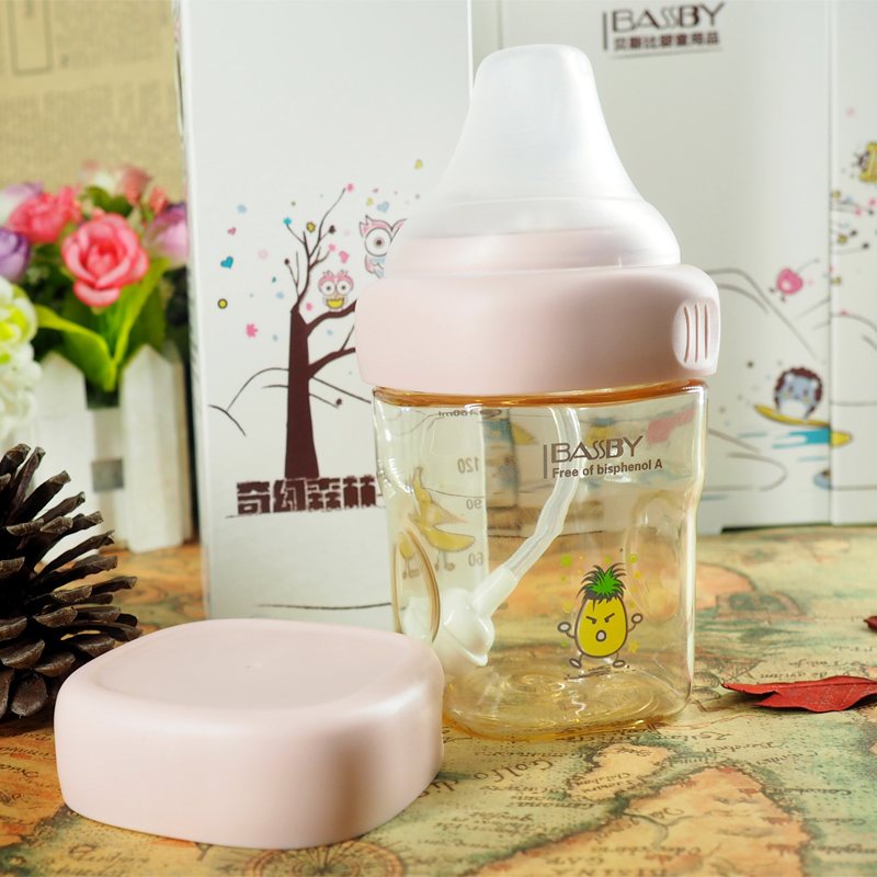 贝斯比/bassby进口婴儿奶瓶 方口多功能PPSU奶瓶160ml樱花粉