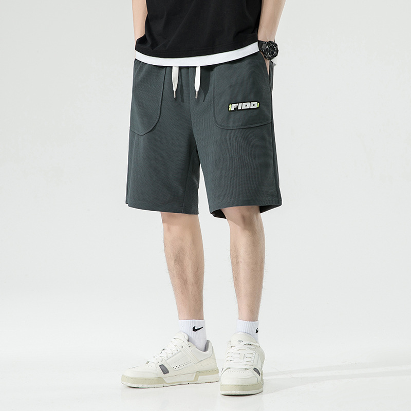 夏季新品男士五分裤休闲裤华夫格潮牌抽绳宽松运动短裤子