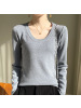 秋冬长袖打底衫女U领外穿修身显瘦内搭针织衫低圆领纯色毛衣