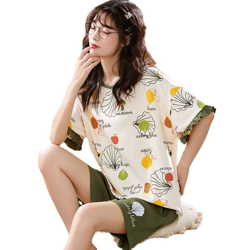 睡衣女士夏季棉质短袖薄款两件套装大码韩版年新款夏天家居服图片