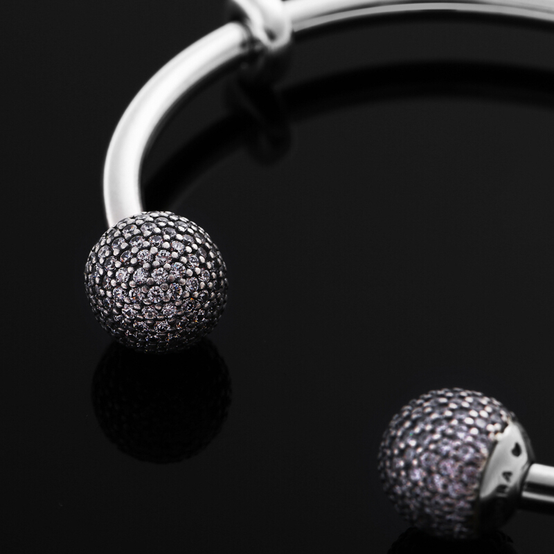 PANDORA潘多拉 925银开口式密镶 固定珠手镯 596438CZ