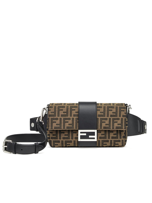 预售 芬迪FENDI BAGUETTE 法棍包大号 FF标识老花款 女士斜挎包7VA472银扣