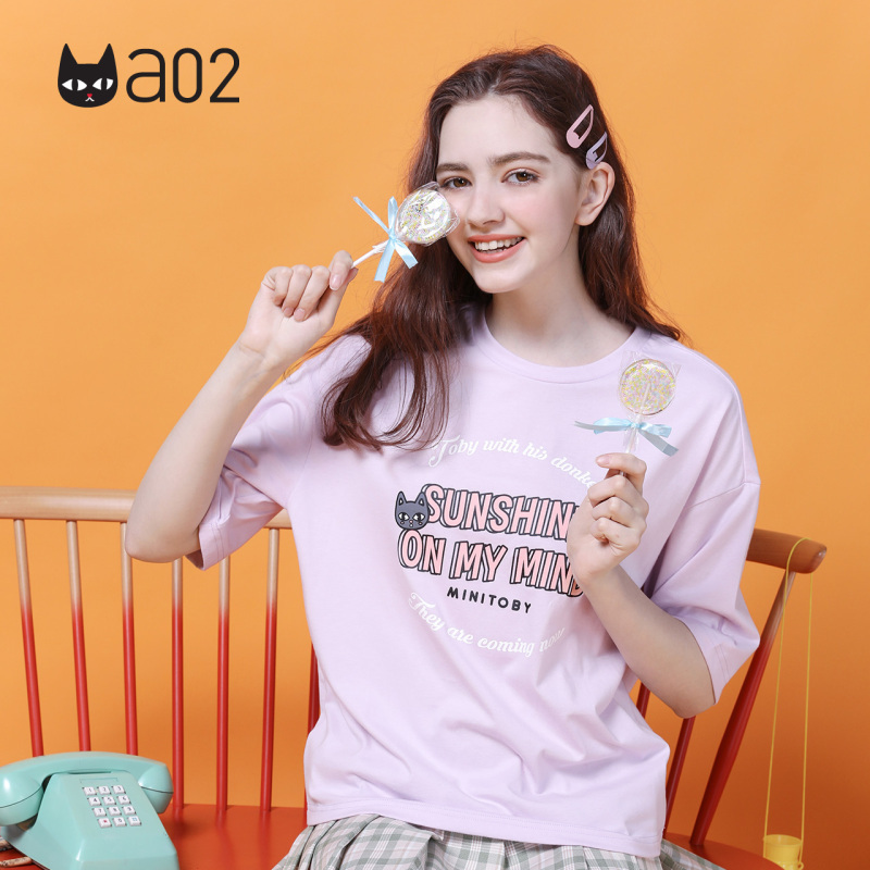 a02新款2020少女减龄卡通印花宽松短袖T恤女夏潮DTV2D0441KT