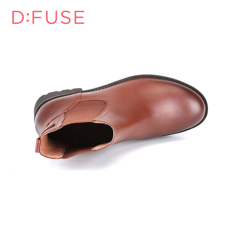 D：Fuse/迪芙斯冬新款牛皮圆头中跟切尔西短靴女鞋DF54115146_GMB43
