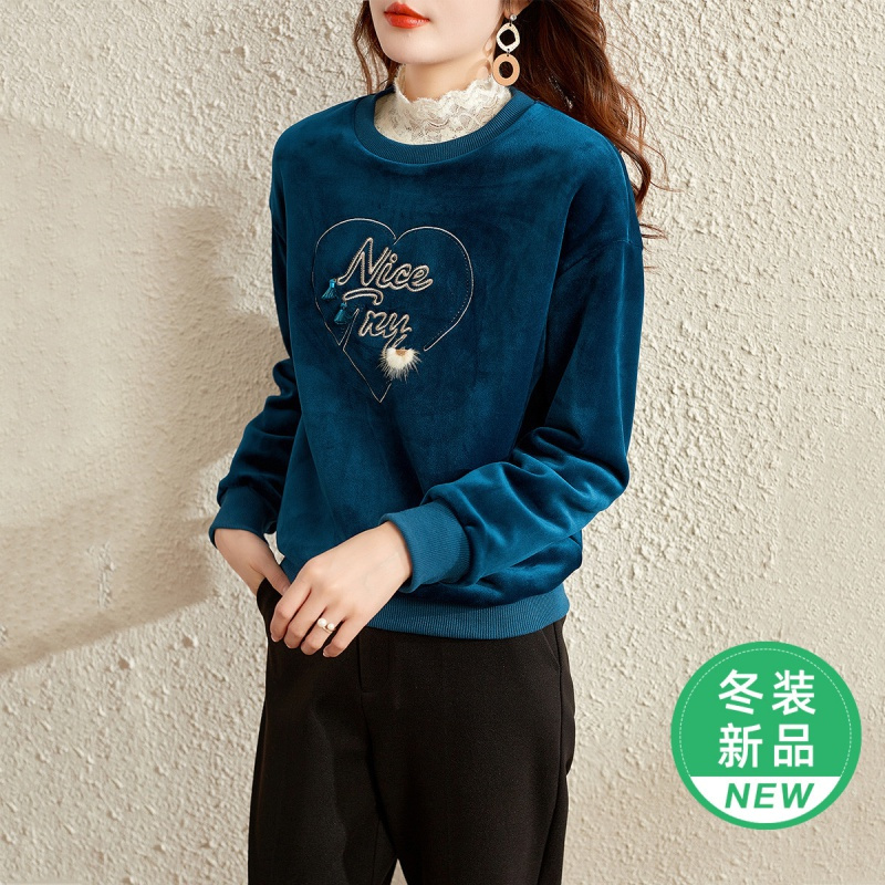 OUNIXUE欧昵雪 | [休闲毛球上衣]秋冬季圆领银狐绒字母长袖流苏宽松卫衣女
