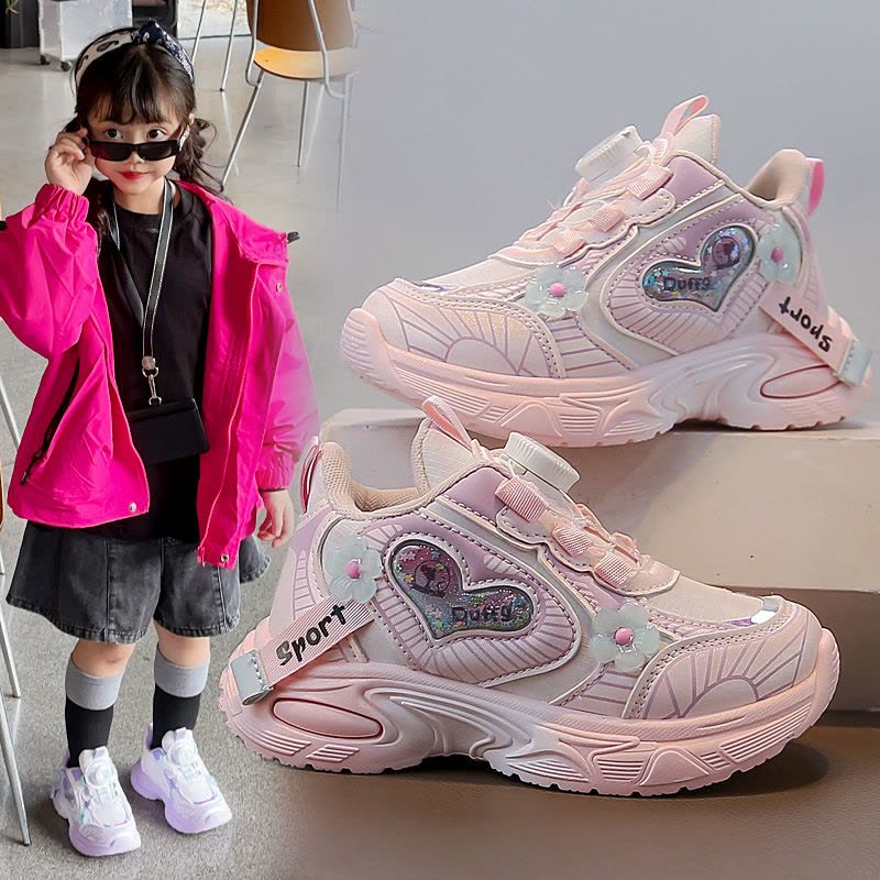 秋新款儿童运动鞋女童休闲鞋皮面轻便舒适学生板鞋透气跑步鞋图片